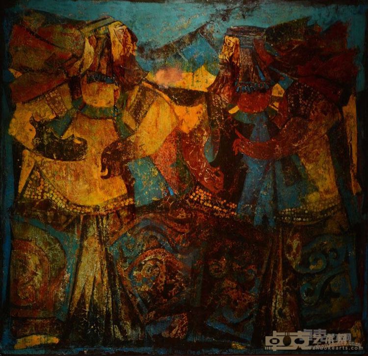 李学峰 《吉祥蒙古-博克系列》  油彩坦培拉  200X200cm