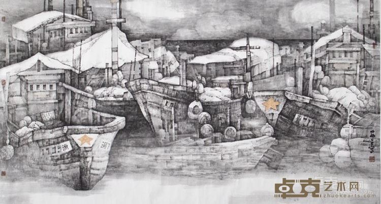 安立 《船归 》中国画90x180cm