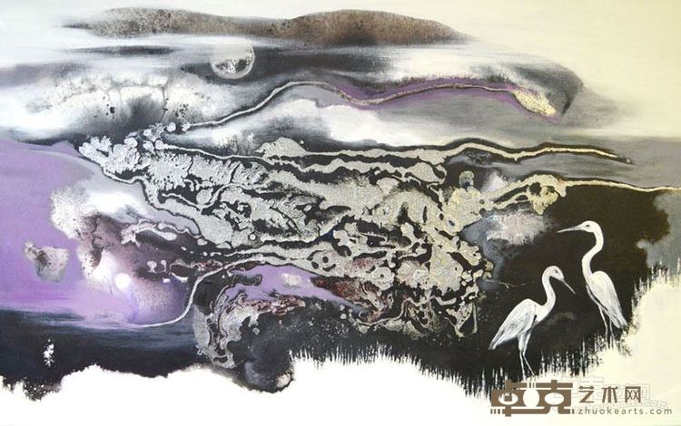 Rice Fields and the Purple Dawn （紫色黎明中的稻田）-112 x70cm  -mixed media -2016
