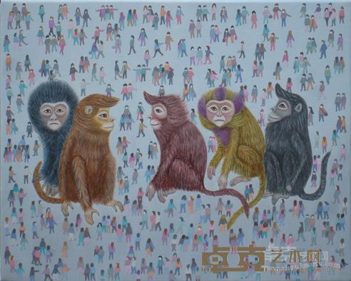 《五猴图2016》50x40cm布面油彩2016