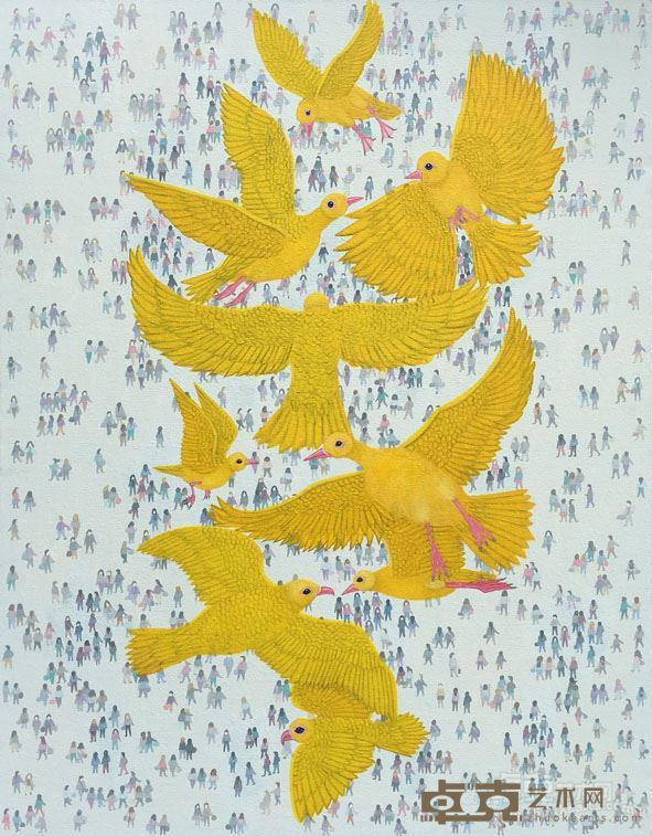 《广场九鸟图2013.10.18》78x100cm布面油彩2013