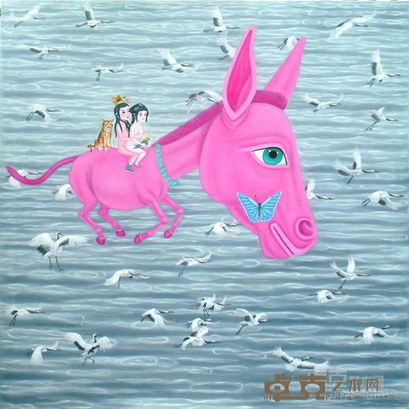 布面油画《飞驴之上云雨图》（100x100cm）2010