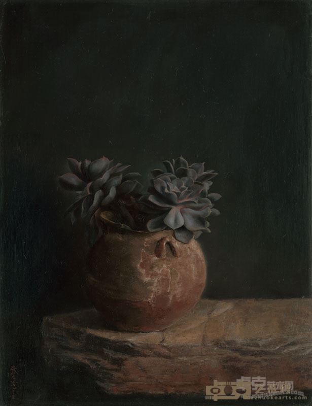 张之琦《多肉植物与陶罐》65x50 cm 2016
