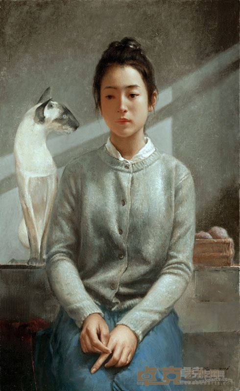 郭凯亮《女人与猫》80x50cm 2016