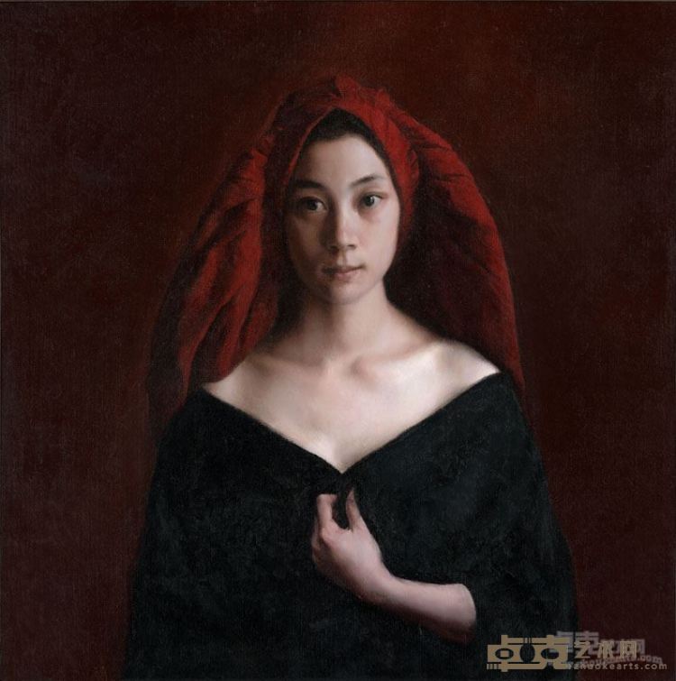 龚儒菲《红色头巾的精神性肖像》73X73CM 2015