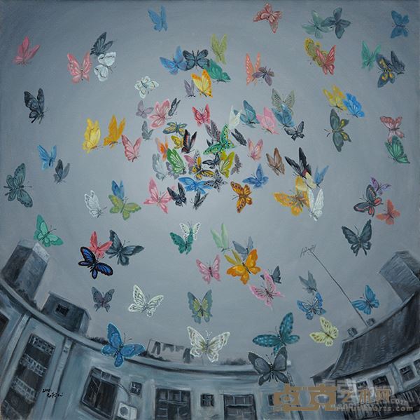 她从天上来·蝶-布面油画-150cm×150cm-2010年-李劲松
