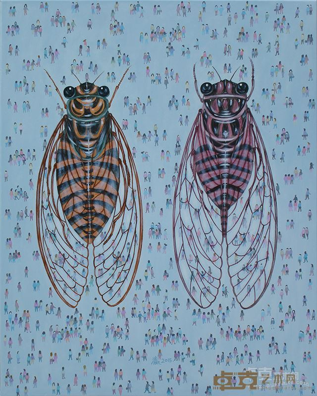 张玉瀛《双蝉图-2015》80x100cm布面油彩2015