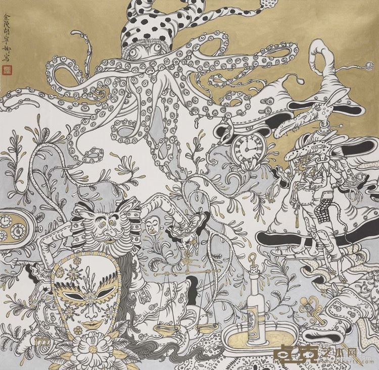 胡宁娜 魔法飞毯之二 95x97cm 纸本设色