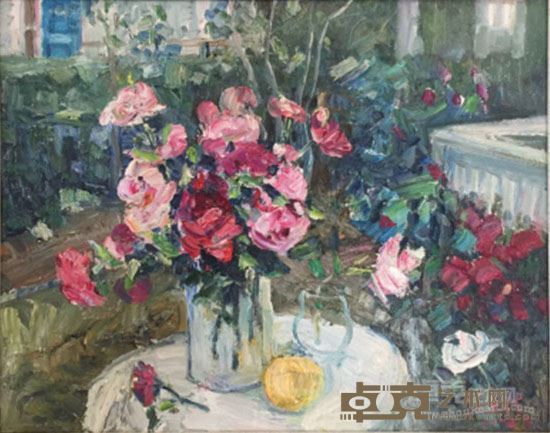张华清  《院中的花》40 cm×50cm 板面油画 2016