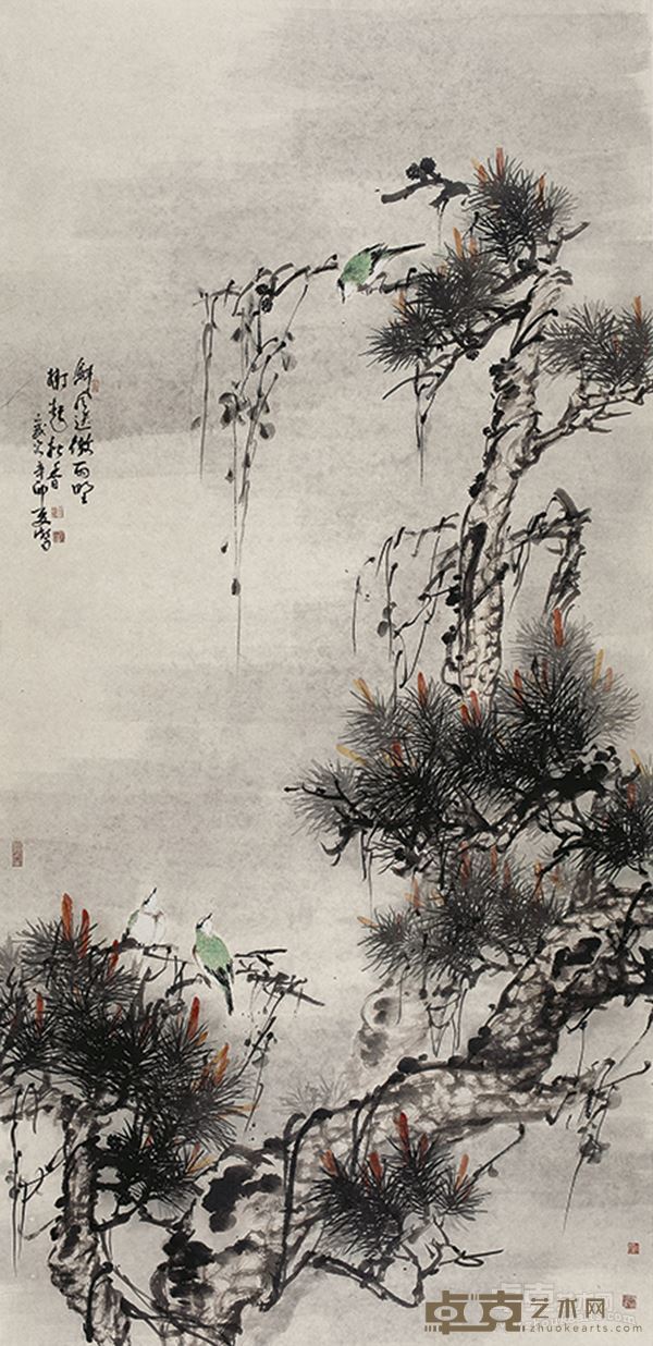 阴澍雨  微雨野松香300×145cm纸本水墨2011年