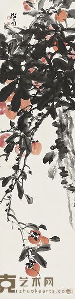阴澍雨 丹柿 137×35 厘米 纸本水墨 2016 年