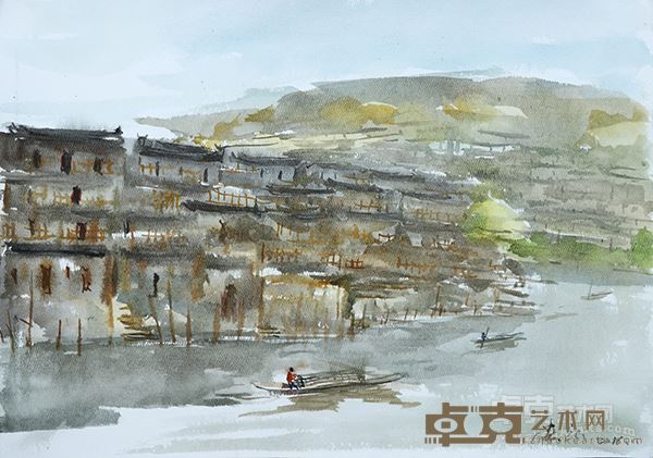 水彩画：4开水韵泛舟