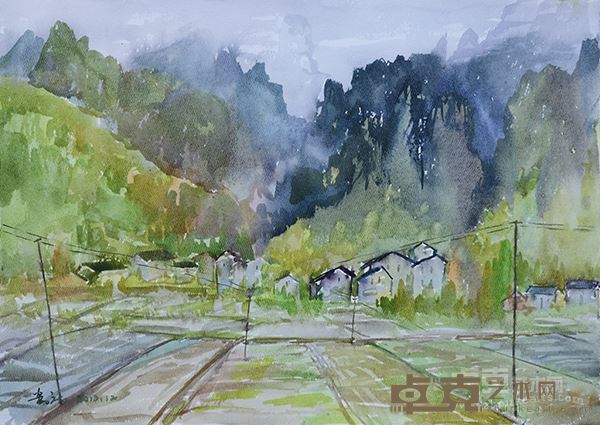 水彩画：4开山野人家