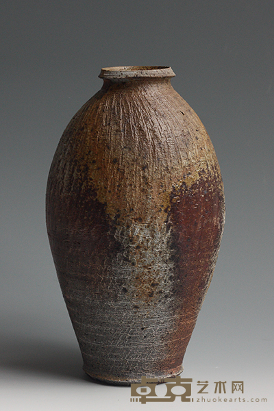 柴烧橄榄花器-15x15x26cm 康羽荻作品