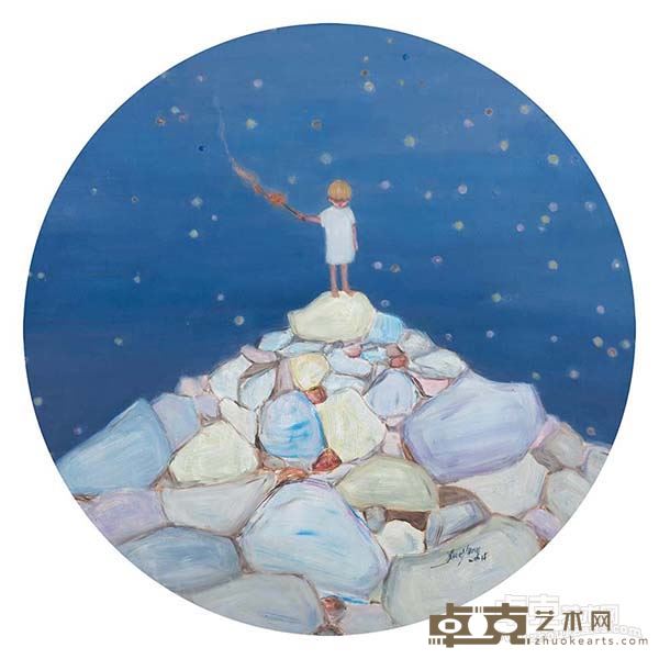 薛扬 微光之二 布面油画 直径90.5cm 2015年