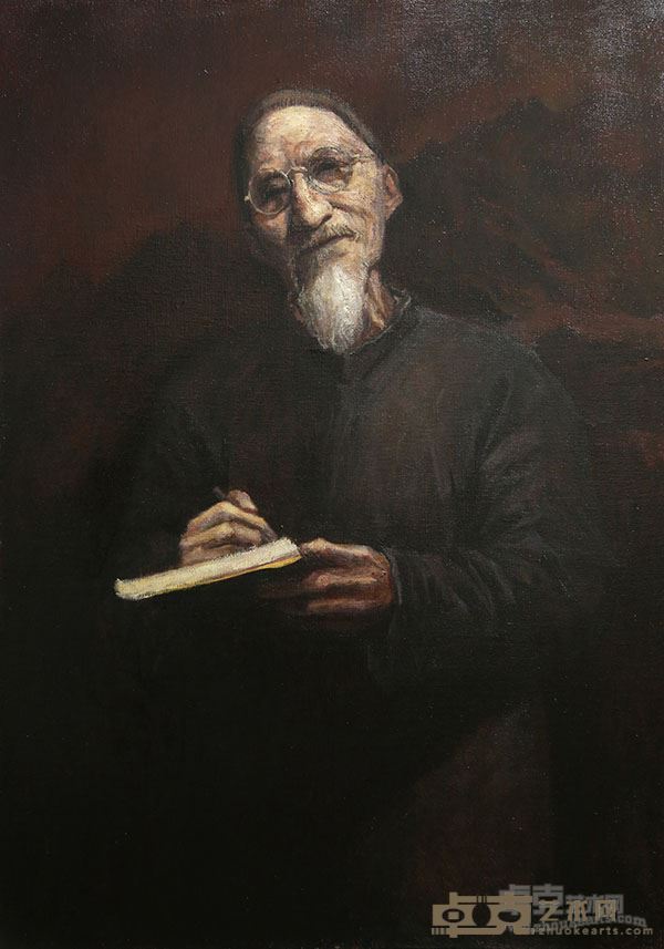 谢鹤《回望系列5-黄宾虹》，布面油画，50cm乘70cm，2014年冬