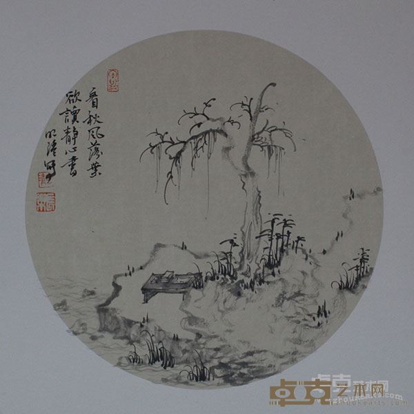 《溪边读书图》33cmx33cm