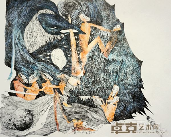 张婷婷  茁壮成长  石版画