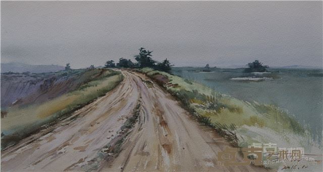 沙金华《矿坑旁的小路》20cmX38cm  纸本水彩  2016