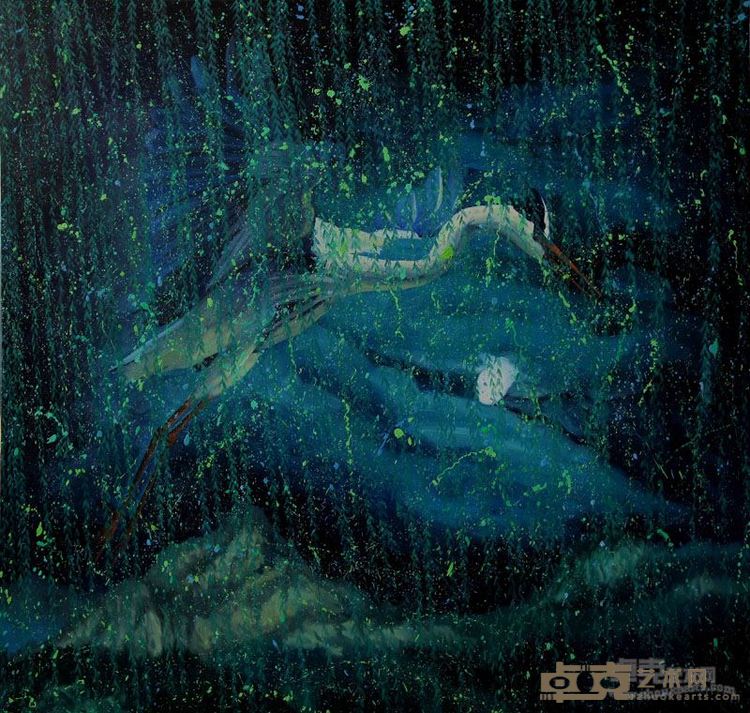 巴亚铭 月夜空白鹭190x200cm布面油画2015年