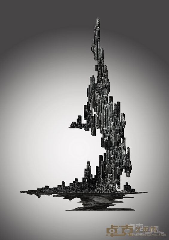 孔景才《城系列——层峦叠嶂》 不锈钢抛亮光62x26x105cm 八分之2
