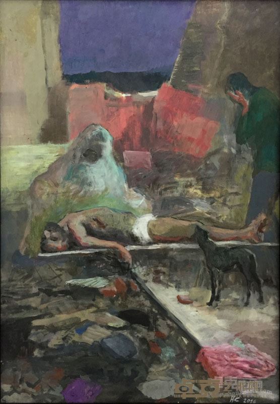 Hubert DE CHALVRON 《Piera 木板》 45×65cm 裱布面丹培拉 2016