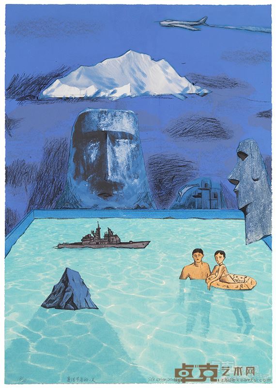 杜超 复活节岛的一天  丝网版画  77×45cm  2009