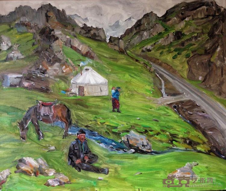 刘禾 天山人家 120x100cm
