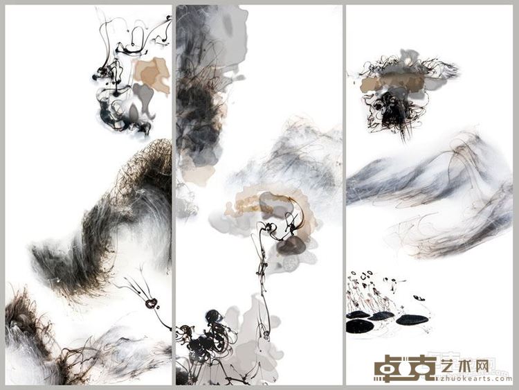 陆军 《水月相忘》 尺寸180cm×75cm×3 纸质 2015