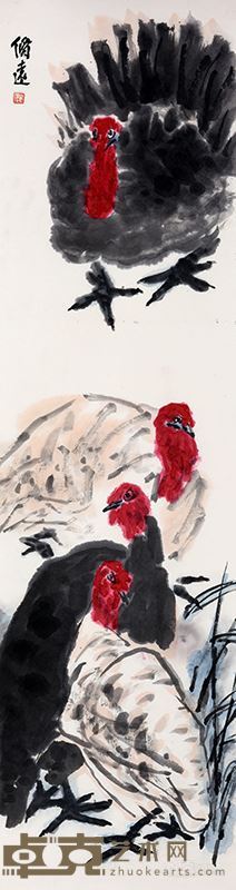 陆国强 火鸡 彩墨纸本 139cm×35cm 2016年