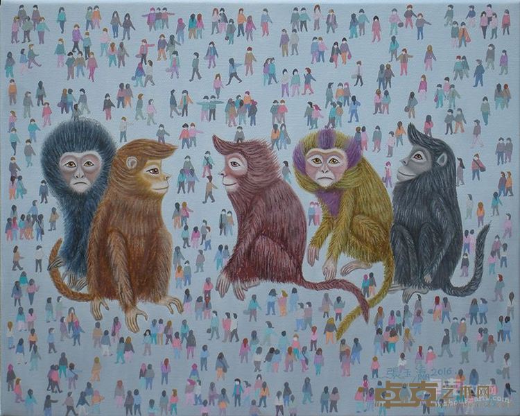 《五猴图2016》50x40cm布面油彩2016