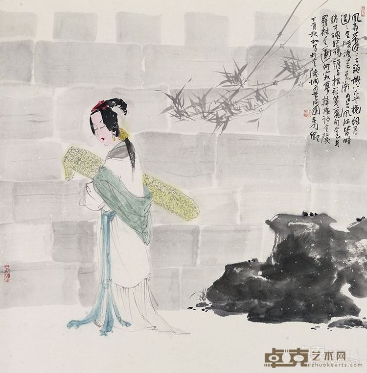 吕少卿-风雨萧萧石头城，纸本水墨，2017年，68x68cm