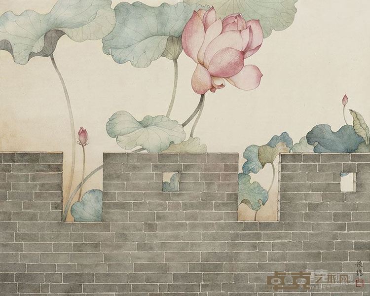 宋扬《巍然莲开》，50cm-64cm-纸本设色，2017年