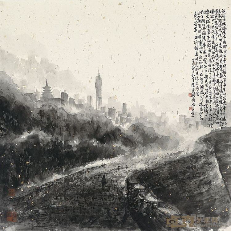 熊岱平--明城踱步，纸本水墨，2017年，69x69cm