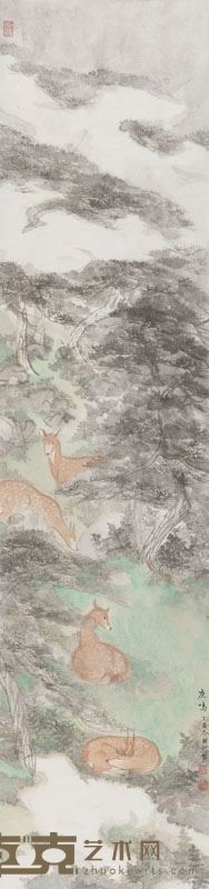 南宋烟柳——傅颖川 鹿鸣 138x32cm 纸本水墨 2017