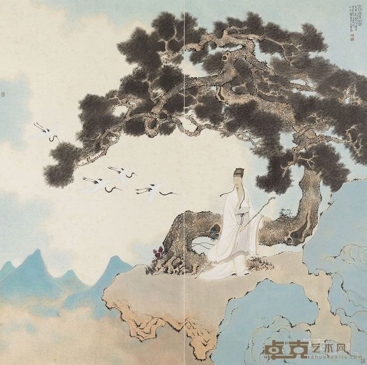 南朝风度——秦修平 高远图 纸本水墨设色 138cmX138cm 2016年