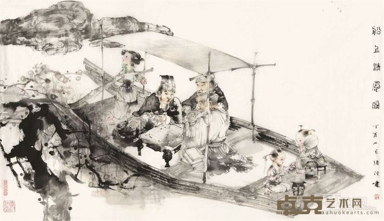 吴绪经-船上清风图-56cm×96cm