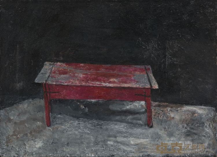 红桌子  布上油画、油画棒  53×73cm  2017