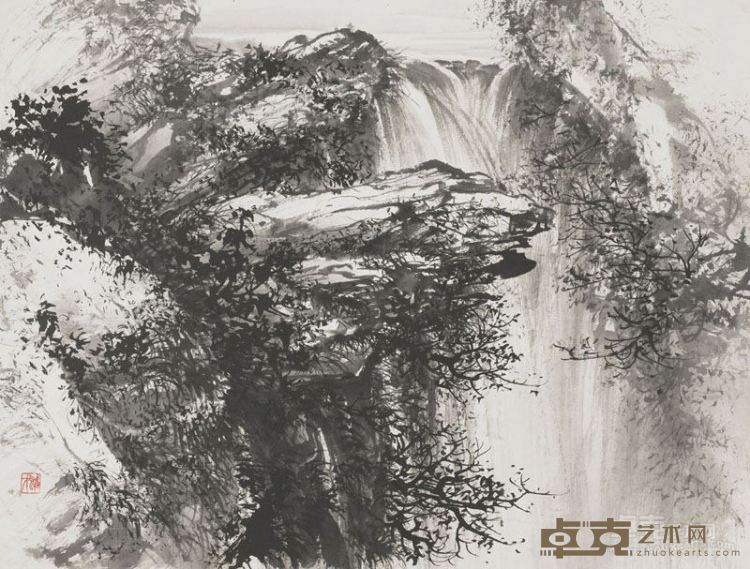 黎雄才 画瀑布之三 年代不详 30×39cm 岭南画派纪念馆藏