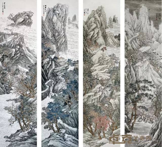 四季山水  · 138×34cm · 4条屏