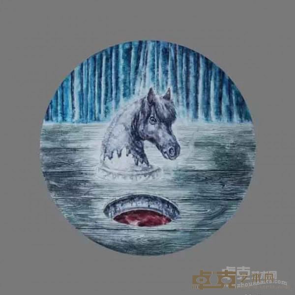 《马头的位置》  王丁力 38x38cm 2016年 水彩丙烯