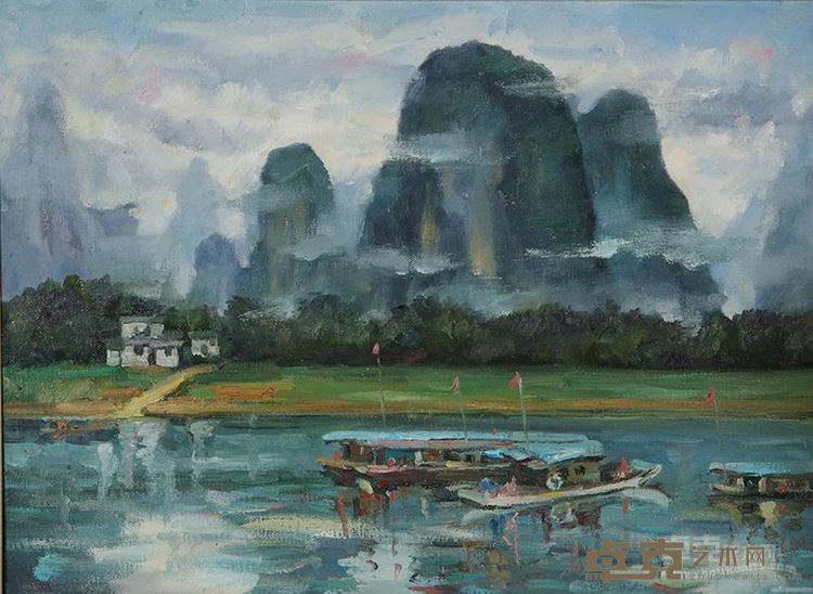 《新丝绸之路 漓江之-烟雨》  刘文斌 60×80cm 2008年 布面油彩
