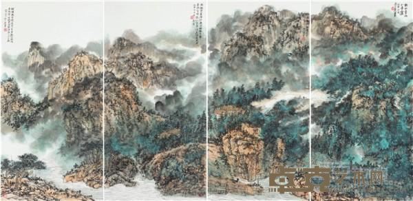 《野水青山入吾庐》  吴子英 136×68cm×4  纸本