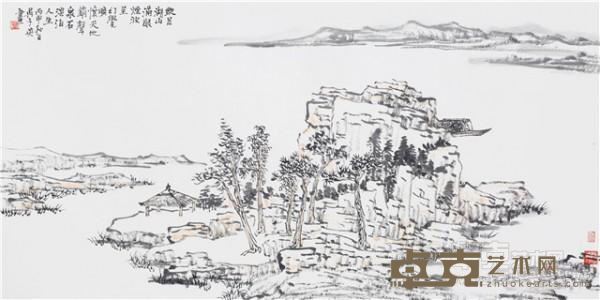 《纵日湖山满眼烟波》  吴子英 136×68cm  纸本