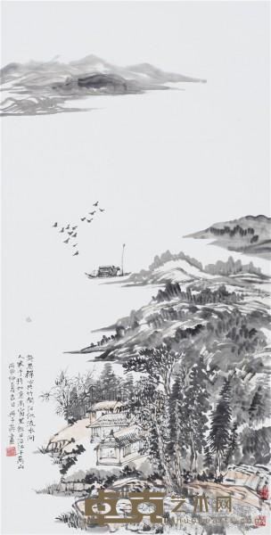 《斜日沿江千万山》  吴子英 136×68cm  纸本