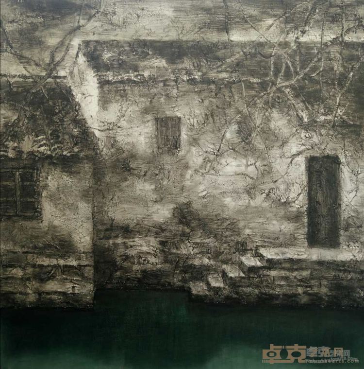 贺文斌 凝固的河畔老屋 80x80cm 布面丙烯 2017年