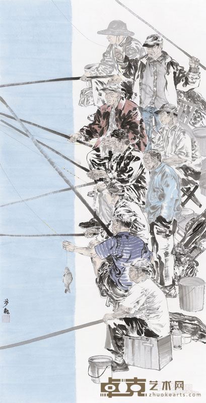 李梦龙　渔　纸本设色 248x129cm 2017