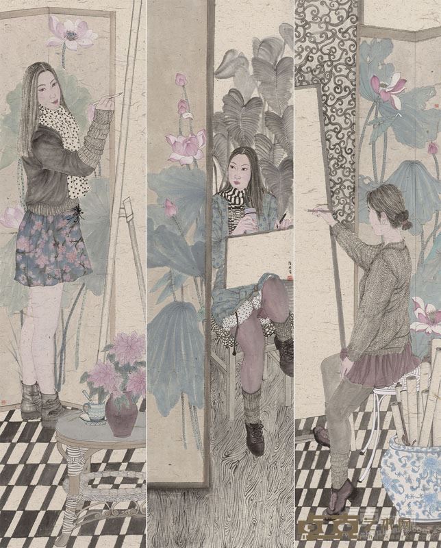 陆彩娟 我的画室生活 180x49cm x3  2016