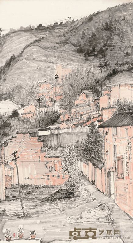 房汉陆 松阳山村 纸本设色   97×180cm  2015