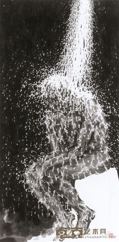 谭雷鸣 淋漓 纸本水墨 136x69cm 2017